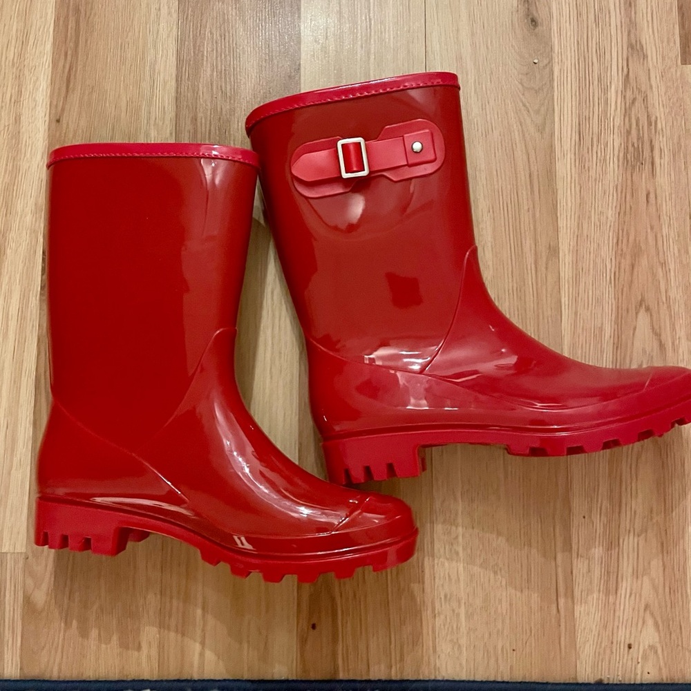 Red Plastic Rain Boots - Unworn